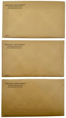 3 x 1962 United States Mint Silver Proof Set 5 Coins Total Original Envelopes - Image 1 of 4