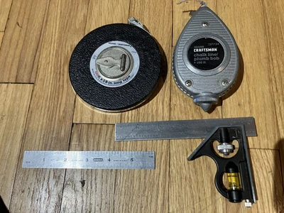 Vintage Craftsman Tools - Plumb Bob/Chalk Line, 100ft tape measure, more - Image 1 of 4