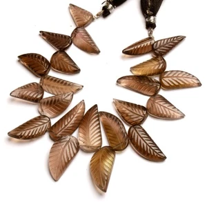 Natürlicher Rauchquarz Edelstein 17 bis 25 mm Größe Geschnitzt Blattform Perlen 7,5 Zoll Strang - Bild 1 von 7