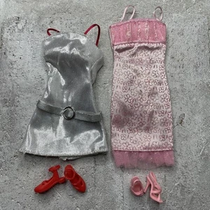 Two Mini Dresses and Shoes, Silver, Pink, Barbie Clothes Lot #278 - Picture 1 of 7