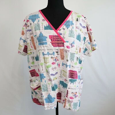 WonderWink Scrub Top Womens XL Medical Uniform I Love Rome Colorful Short Sleeve - Image 1 of 4