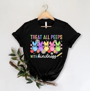 Treat All Peeps With Kindness Shirt, Cute Teacher Easter Shirt, Bunny Tee Easter - Picture 1 of 9