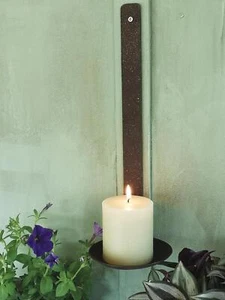 Wall Hung Candlestick Holder Sconce, Rustic Metal Pillar Wall Hung Candle Holder - Picture 1 of 1