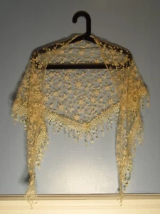 Antique White Lace Italian Chapel Veil Mantilla w Floral Designs - Picture 1 of 5
