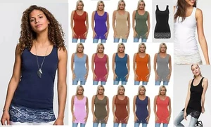 Chaleco Longline Damas/Cami Encaje Fondo Elástico Jersey Talla Única 12-18 - Imagen 1 de 23