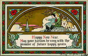 Postcard: Happy New Year. May your horizon be rosy with the promise of