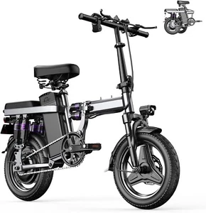 Foldable Electric Bike 400W Motor 14" Tires 22mph 20Mile Range 48V Battery Black - Picture 1 of 11