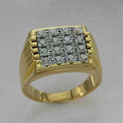 Anillo de compromiso plateado para hombre chapado en oro amarillo de 14k 2,50 CTW corte redondo circonita blanca Foto 1 de 4