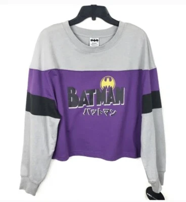 Batman XS Junior’s Logo Kanji Color Block Púrpura Manga Larga Sudadera Recortada Foto 1 de 4