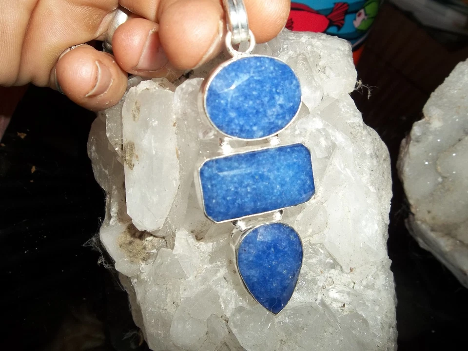 BEAUTIFUL NEW BLUE SAPPHIRE PENDANT 3"  HANDCRAFTED GIFT JEWELRY  - Image 1 of 1