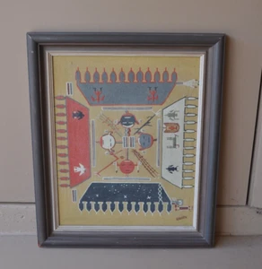 Pintura Navajo Arena Arte Indio Vintage Original Boyd Warner Jr. (BlackHair) - Imagen 1 de 4