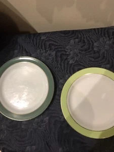 2 Pyrex vintage green gold trimmed serving dish platters 12" - Picture 1 of 3