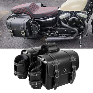 Side Tool Bags Saddlebag Pouch PU Leather For Harley Electra Glide Road King - Picture 1 of 11