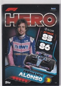 Topps F1 Turbo Attax 2022 Formel 1 Karte Nr. 49 Fernando Alonso F1 Hero - Picture 1 of 2