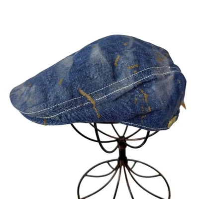 Gorra plana de golf Grace Gold Tokyo azul lino Newsboy lvy cuero ajustable Foto 1 de 4