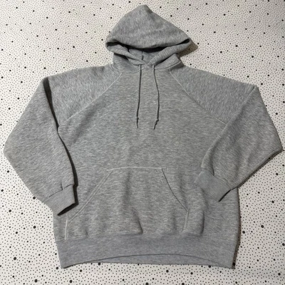 复古 20 世纪 80 年代 90 年代连帽衫男式 L 灰色空白套衫运动衫 Raglan 运动 — 第 1/4 张图片