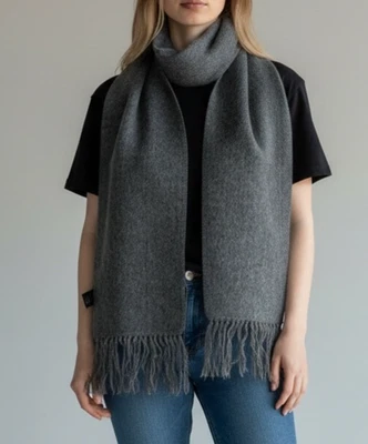 Alpaca Wool Scarf Gray Soft Brushed Fringe Made in Peru Handcrafted Unisex Warm - Image 1 of 4