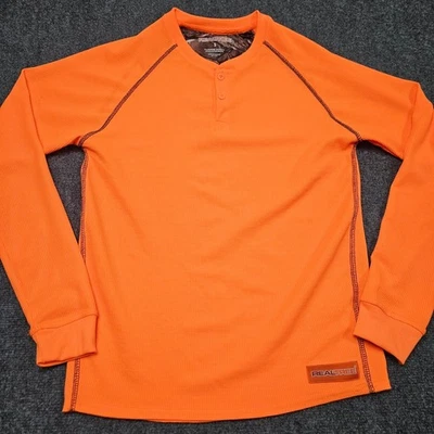 Realtree Thermal Henley Shirt S Blaze Orange Waffle Knit Base Layer Outdoor - Image 1 of 4
