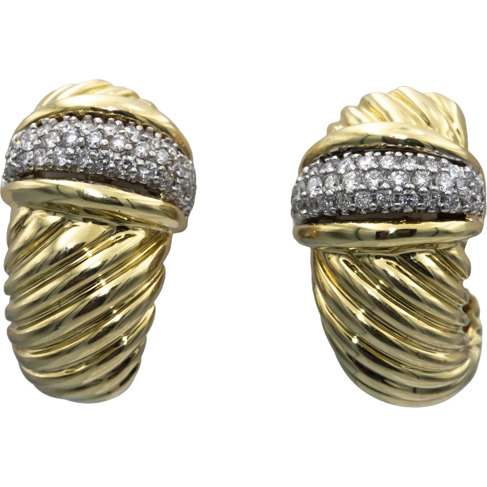 Винтажные круглые изогнутые серьги из желтого золота 14 карат с бриллиантами 1,0 карата DAVID YURMAN 1,0 карата - Изображение 1 из 4