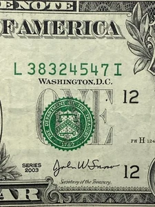 US $1 Dollar 2003 Fancy Error Serial Number And Seal Stamp Off Center And Low - Picture 1 of 14