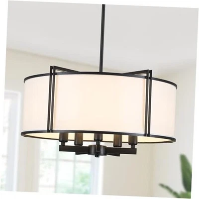 19.6'' Black Drum Chandelier 5-Light Modern White Fabric 19.6 IN Black - Image 1 of 4