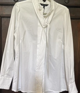 Top donna Karen Millen bianco con volant fiocco figa manica lunga taglia 10 nuovo - Foto 1 di 9