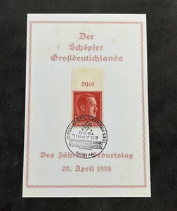 WW2 WWII Nazi German Third Reich Adolf Hitler 49th Birthday stamp w card 1938