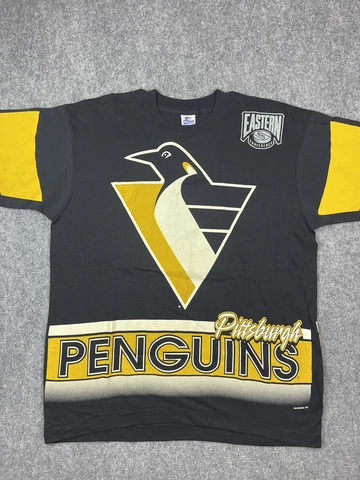 Vintage Pittsburgh Penguins Shirt Adult Large Black NHL Hockey Salem Sportswear Cover