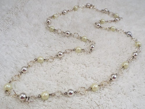 OFF WHITE Silvertone Off Collana Catena Perline Bianche (B34)