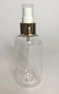 Leere 300 ml Kunststoff klar Boston Flasche & glänzendes Gold Zerstäuber Spray JEDE MENGE - Bild 1 von 1
