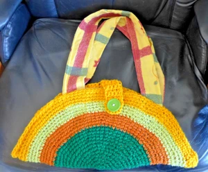 Round Rainbow purse hand Crocheted multicolor Bag 20 x 10 Inch on shoulder - Picture 1 of 13