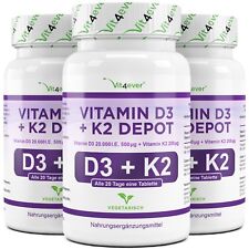 180 -  540 Tabletten Vitamin D3 20.000 I.E. + Vitamin K2 200mcg Natürliches MK-7
