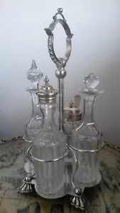 Antique Victorian Silver Plated And Glass 4 Bottle Table Top Cruet Set C1880 - Picture 1 of 6