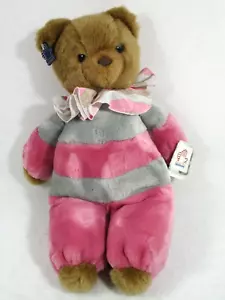 Applause Marzipan Teddy Bear 13" Stuffed Plush w/ Tags Gray and Pink Striped - Picture 1 of 8
