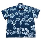 High Seas Trading Co Shirt Men’s Size L Short Sleeve Button Up Blue Flowers USA