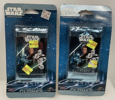 2 paquetes de tarjetas coleccionables Star Wars de Attack of the Clones sin abrir NUEVAS en tarjeta Foto 1 de 2