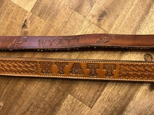 Boys Name Belt WYATT Western Embossed Leather Engraved Toddlers Boys Lot Of 2 - Picture 1 of 7