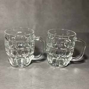 2er Set Vintage 16 Unzen Daumenabdruck Klarglas Bierkrüge Tassen Bargeschirr Schwer - Bild 1 von 7