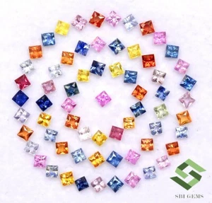Natural Multi Sapphire Square Princess Cut 2 mm 3.24 CTS Lot 50 Pcs Loose Gems - Picture 1 of 4