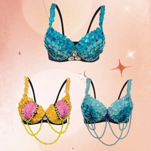 Halloween Cosplay Bar RAVE Night Club Mermaid Costume Belly Dance Bra 3 Colors - Picture 1 of 14