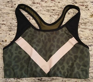 PINK Ultimate Sports Bra LRG Wireless Racerback Elastic Underbust Green Leopard  - Picture 1 of 13