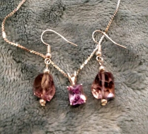Schönes Set aus Halskette & Ohrringen im Smaragdschliff Amethyst ~ 925 Sterlingsilber - Bild 1 von 9