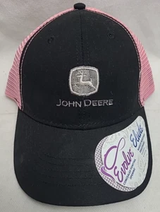 John Deere Black/Pink Woman’s New Mesh Snapback Adjustable Baseball Trucker Hat - Picture 1 of 2