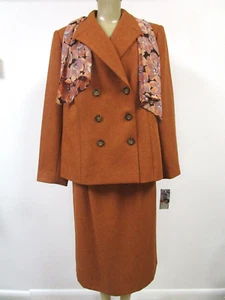 LE SUIT WOMAN RUST PARIS DIARY LONG SLEEVE JACKET & SKIRT SUIT SET SIZE 14 - NWT - Picture 1 of 13