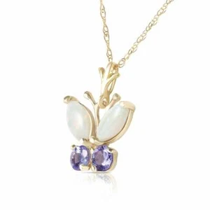 Collar de mariposa de oro amarillo liso 14K de 0,7 quilates piedra preciosa ópalo tanzanita - Imagen 1 de 4