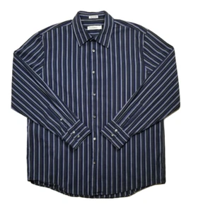 Calvin Klein Men Size Large Dress Shirt Black Gray Blue Striped Long Sleeve - Picture 1 of 9