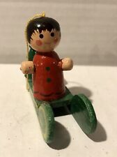 Small Man In Sled / Sleigh Ride Wood Christmas Holiday Tree Ornament SD3