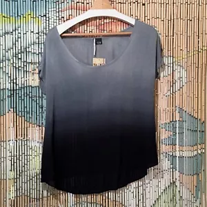 Sparkle & Fade Short Sleeve Mixed Media T-Shirt Blouse, Ombre Greyscale, M - Picture 1 of 13