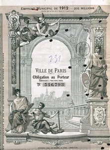 SET OF 2 FRANCE CITY OF PARIS LOAN stock certificate/bond 1912 - Picture 1 of 2