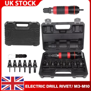 Electric Drill Rivet Rivnut Nut Gun Adapter Insert Adaptor Tool Kit Set M3-M10 - Picture 1 of 12